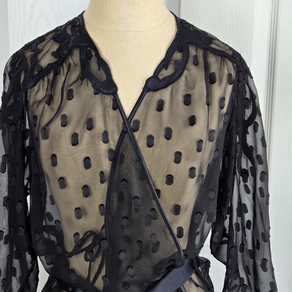 Natori Black Sheer Polka Dot Short Kimono Robe Lingerie‎ Size S Dressing Gown - Picture 2 of 6